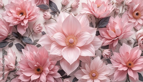 Blush Pink Paper Flowers Floral Background - Soft Pastel Colors