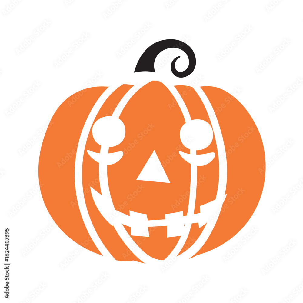 Obraz premium Orange pumpkin with carved face and black stem halloween