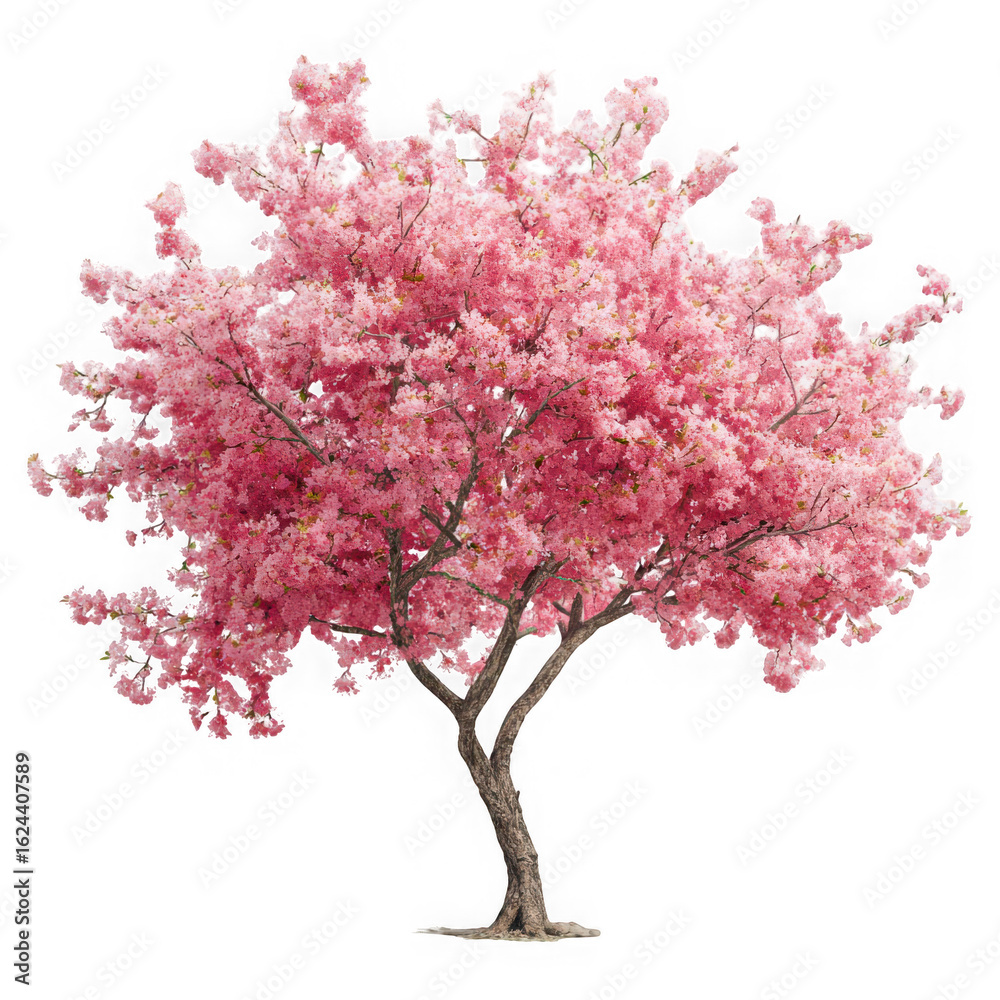 Obraz premium Pink cherry tree blossom on white background