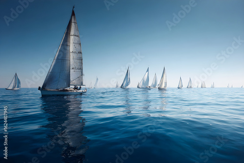 Spectacular Regatta: Graceful Boats Competing in a Thrilling Sailing Event with Pristine Waters and Enthralling Coastal Vistas Captivating Both Participants and Spectators