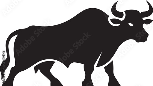 Silhouette Style Vector Bull Logo Icon – Minimal Powerful Animal Symbol for Sports, Agriculture, Business Branding, Strong Monochrome Ox Design, Aggressive Horned Beast Graphic for Print and Web