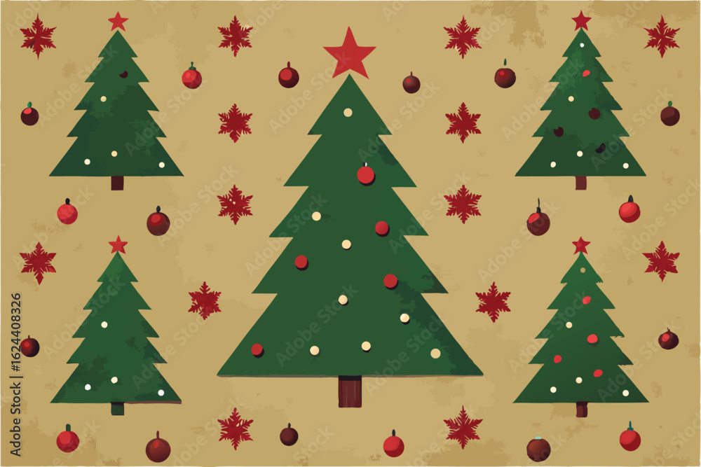 Fototapeta premium traditional christmas tree pattern on rustic burla.eps