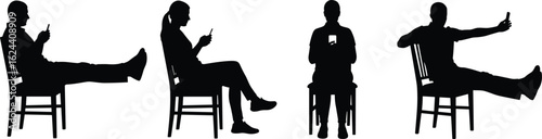Silhouettes of people sitting with smartphones, tech addiction, modern lifestyle, digital habits, communication, social interaction, casual indoor posture