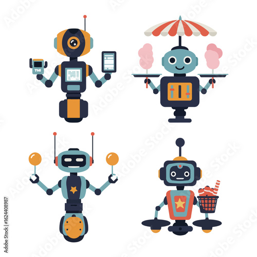 illustration vector graphic of amusement park service robots