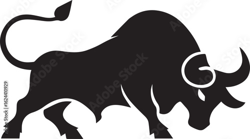 Silhouette Style Vector Bull Logo Icon – Minimal Powerful Animal Symbol for Sports, Agriculture, Business Branding, Strong Monochrome Ox Design, Aggressive Horned Beast Graphic for Print and Web