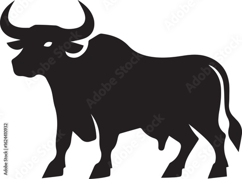Silhouette Style Vector Bull Logo Icon – Minimal Powerful Animal Symbol for Sports, Agriculture, Business Branding, Strong Monochrome Ox Design, Aggressive Horned Beast Graphic for Print and Web