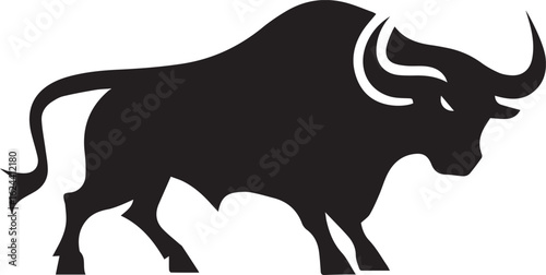 Silhouette Style Vector Bull Logo Icon – Minimal Powerful Animal Symbol for Sports, Agriculture, Business Branding, Strong Monochrome Ox Design, Aggressive Horned Beast Graphic for Print and Web