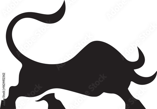 Silhouette Style Vector Bull Logo Icon – Minimal Powerful Animal Symbol for Sports, Agriculture, Business Branding, Strong Monochrome Ox Design, Aggressive Horned Beast Graphic for Print and Web