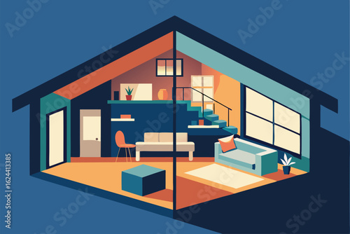 vector cutaway of a house interior showing rooms a.eps