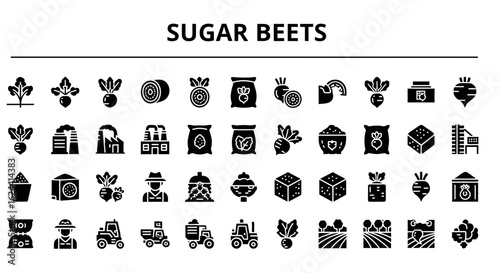 Sugar Beets Icons: Solid Black Glyphs for Agriculture & Food Industry