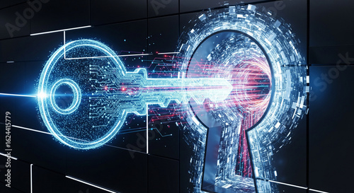 Digital key unlocking a keyhole with light streams