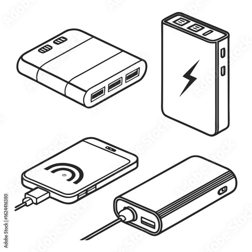 Portable power bank charger for smartphone isolated on white background