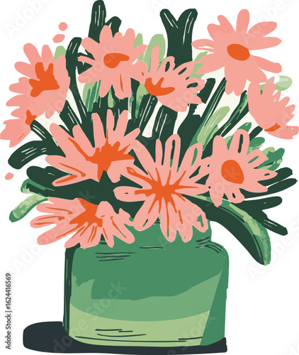 Pink Bouquet, Gift card, vintage flowers painting, pretty floral design with borders, soft colors, delicate feminine