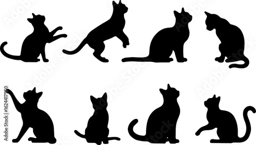 Cat Silhouettes in Various Sitting and Playing Poses