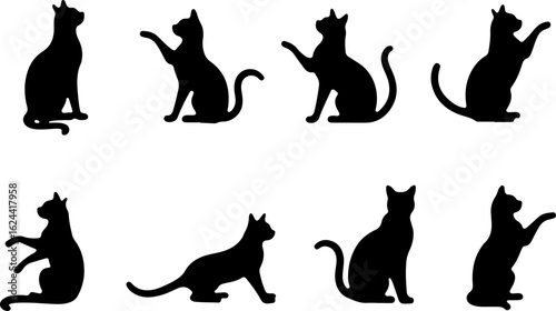 Cat Silhouettes in Various Sitting and Playing Poses