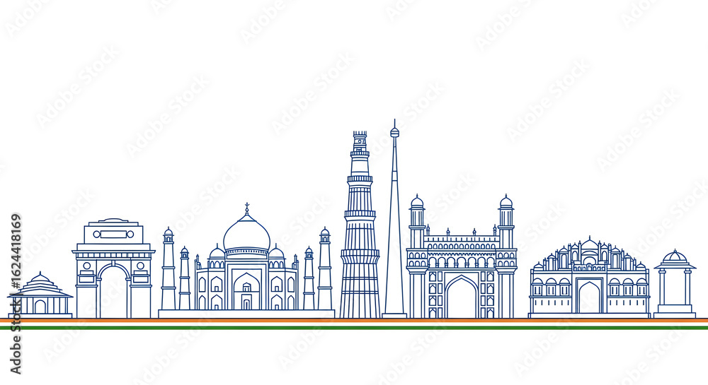 Obraz premium Iconic Indian Landmarks Skyline: A Minimalist Travel Illustration