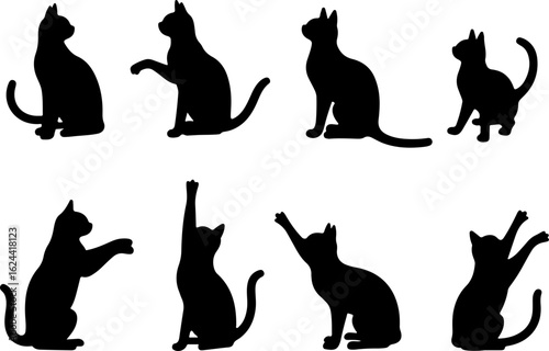 Cat Silhouettes in Various Sitting and Playing Poses