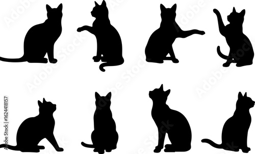 Cat Silhouettes in Various Sitting and Playing Poses