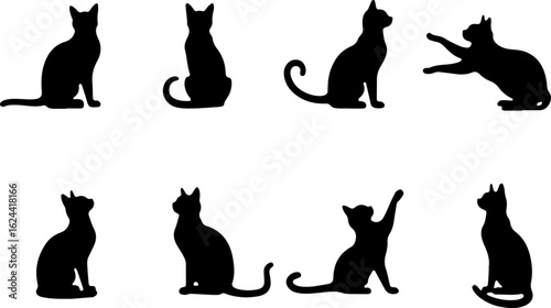 Cat Silhouettes in Various Sitting and Playing Poses