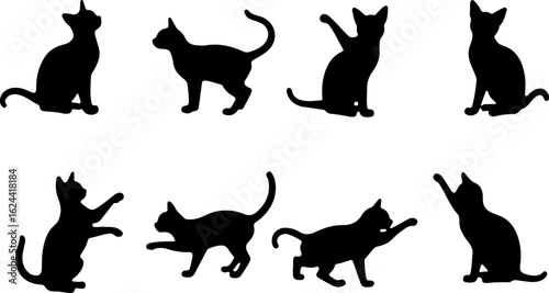 Cat Silhouettes in Various Sitting and Playing Poses
