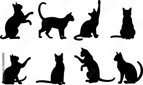 Cat Silhouettes in Various Sitting and Playing Poses
