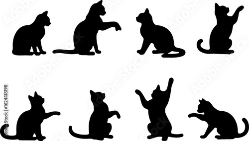 Cat Silhouettes in Various Sitting and Playing Poses