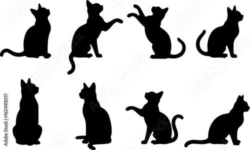 Cat Silhouettes in Various Sitting and Playing Poses