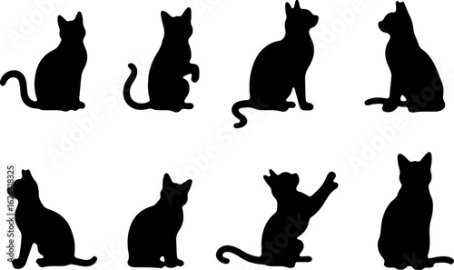 Cat Silhouettes in Various Sitting and Playing Poses