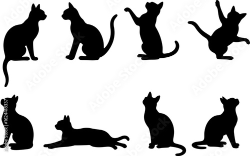 Cat Silhouettes in Various Sitting and Playing Poses