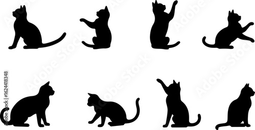 Cat Silhouettes in Various Sitting and Playing Poses