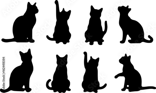 Cat Silhouettes in Various Sitting and Playing Poses