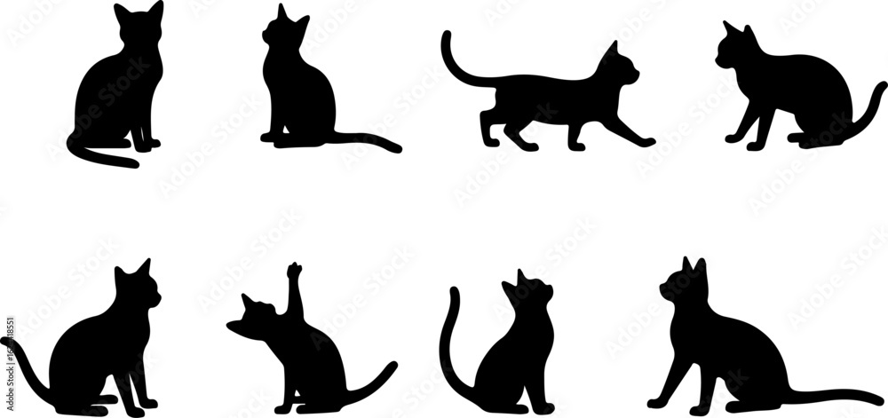 Obraz premium Cat Silhouettes in Various Sitting and Playing Poses