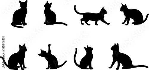 Cat Silhouettes in Various Sitting and Playing Poses
