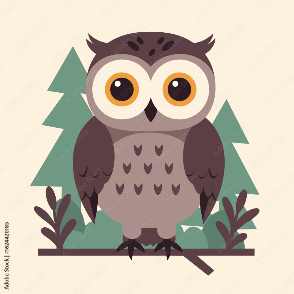 Fototapeta premium Cute Owl Sitting on a Branch in a Forest