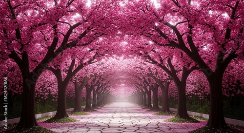 Magical Path of Blooming Trees