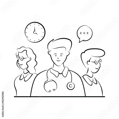 Illustration of medical professionals including doctors and nurses.