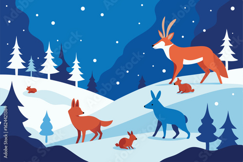 winter animal wallpaper with illustrated foxes  de.eps