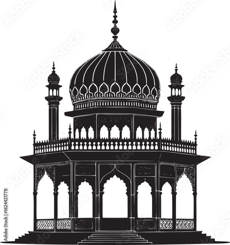 Ornate dome pavilion with minarets architecture Islamic