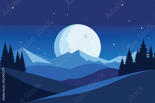winter night scene with a glowing full moon and si (1).eps