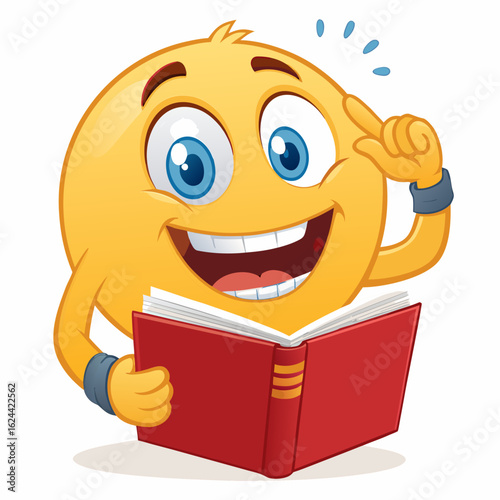 An animated emoji gleefully engages with a red book, signifying enlightenment, comprehension, and joy in learning.