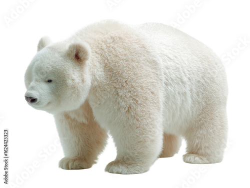 Majestic polar bear with thick white fur standing powerfully looking left, presented on transparent background