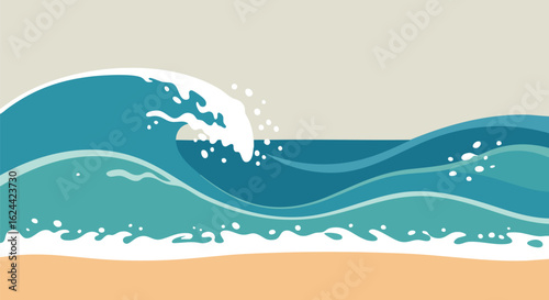 Big Ocean Wave on a Sandy Beach