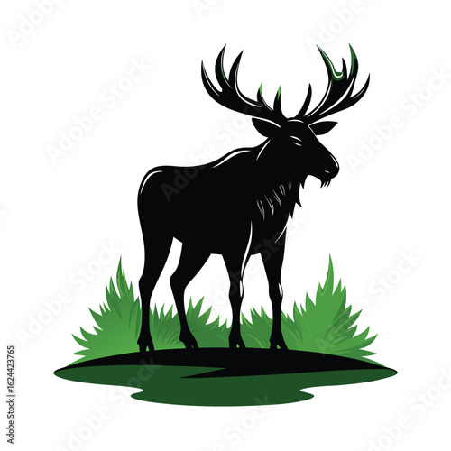 Majestic bull moose rendered in stark black silhouette