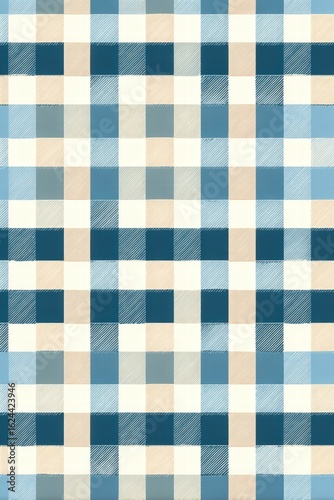 Blue and Beige Checkered Fabric Pattern