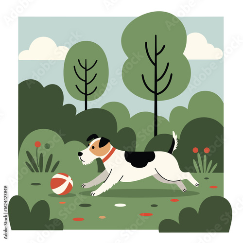 Dog Chasing a Ball in a Park