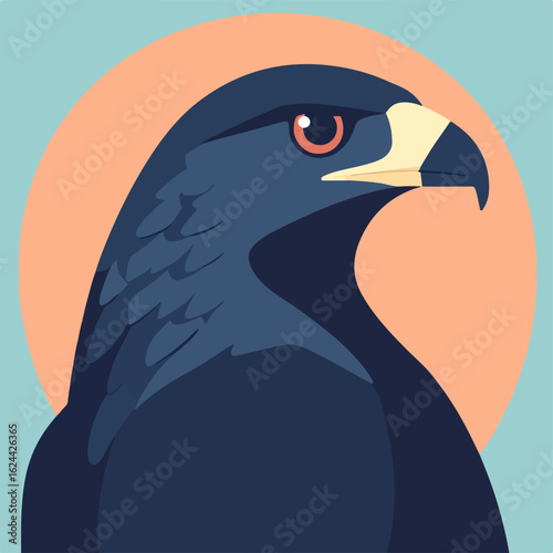 A formidable hawk's head in profile, a majestic predator illustration. Modern flat design vector graphic of a bird of prey.