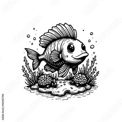 Whimsical fish illustration with sea plants a cute and charming under the sea adventure story