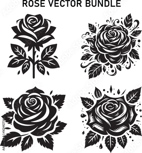 Wallpaper Mural Rose Silhouette vector Illustration Design Bundle	 Torontodigital.ca