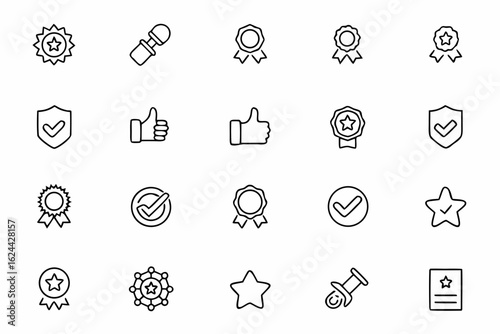 A refined bundle showcasing symbols of quality assurance, excellence, and trust through clean single-line illustrations. Perfect for product labels, certification badges, and brand identity