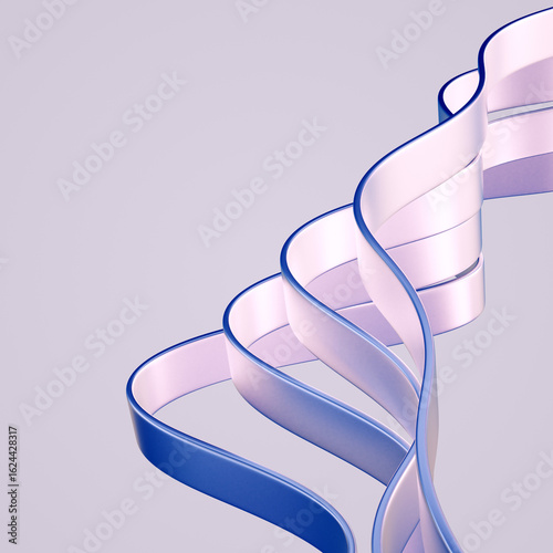 Fototapeta Naklejka Na Ścianę i Meble -  Elegant 3D rendering flowing  ribbon waves blue pink metallic gradient. Abstract dynamic lines design element